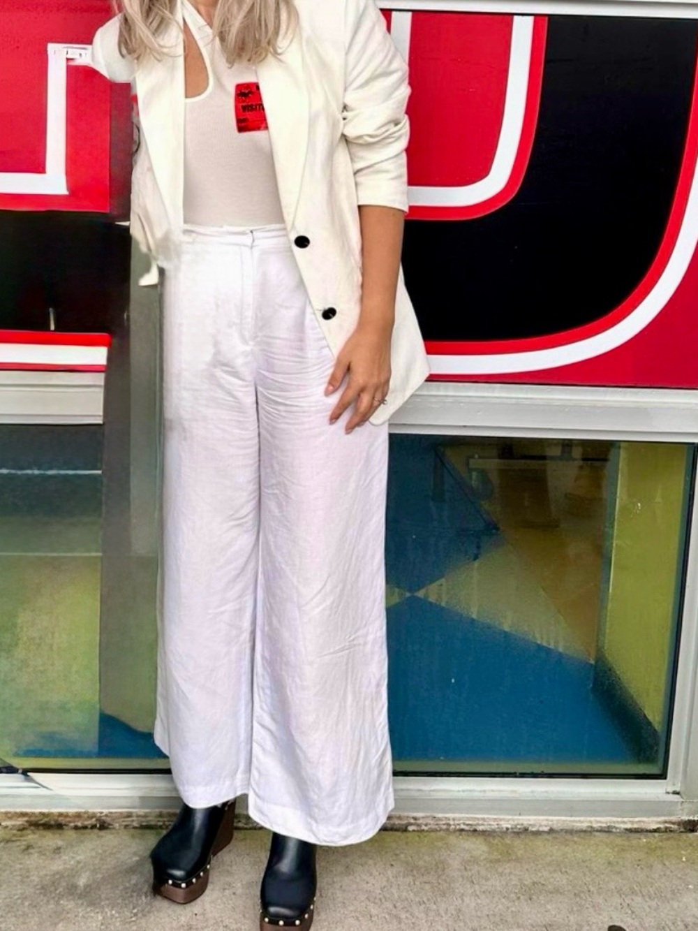 H&M Men's White Wide-Leg Dress Pants